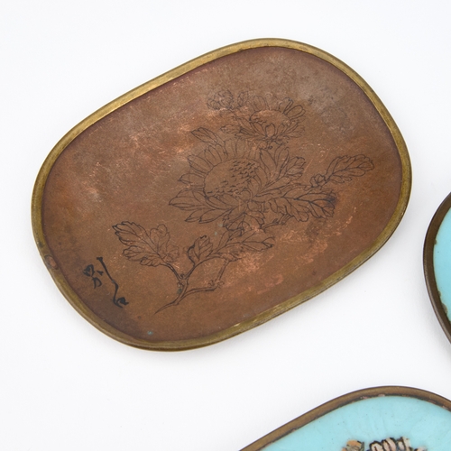 112 - A GROUP OF SIX JAPANESE CLOISONNÃ ENAMEL 'MANUFACTURING PROCESS' DISHES each decorated with a flowe... 