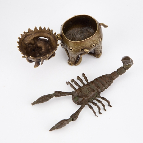 116 - A JAPANESE BRONZE MODEL OF A SCORPION together with a Chinese silver and enamel tripod vessel and a ... 