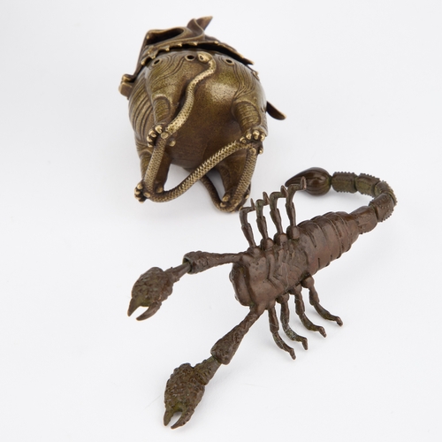 116 - A JAPANESE BRONZE MODEL OF A SCORPION together with a Chinese silver and enamel tripod vessel and a ... 