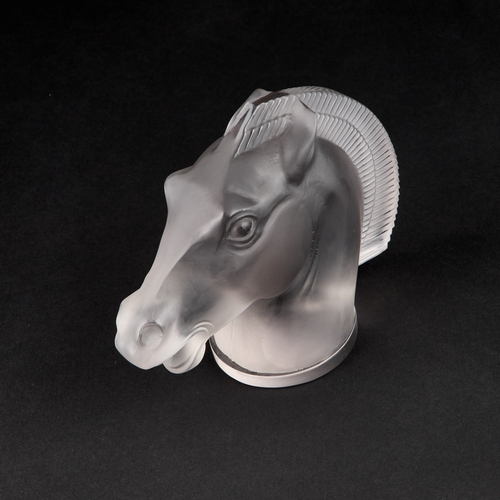 24 - RENÃ LALIQUE (FRENCH, 1860-1945), 'LONGCHAMP', A CAR MASCOT, DESIGNED 1929 clear glass, frosted and... 