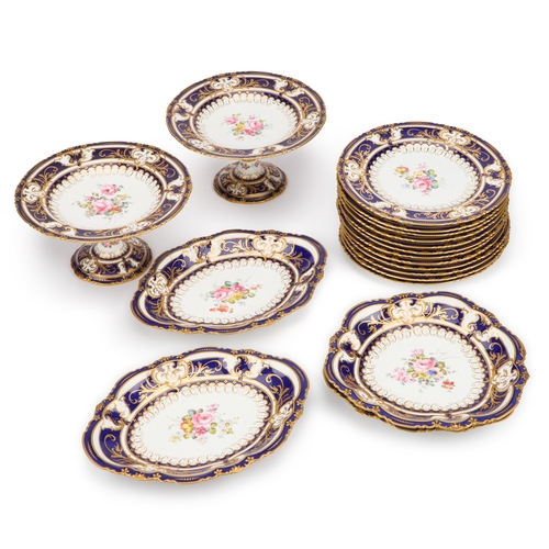 39 - A ROYAL CROWN DERBY DESSERT SERVICE, DATE CODE FOR 1907 comprising twelve 8 1/2-inch plates, two com... 