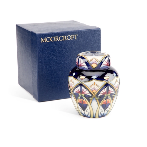 50 - A MOORCROFT 'INULA' PATTERN POTTERY GINGER JAR AND COVER designed by Rachel Bishop, produced for the... 