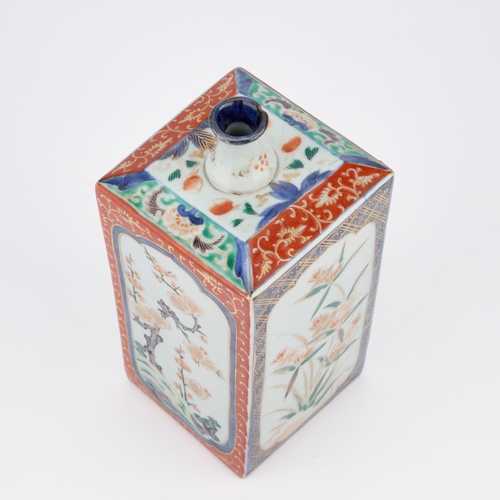 70 - A JAPANESE IMARI TOKKURI BOTTLE, CIRCA 1700 of square section with a short everted neck, decorated w... 