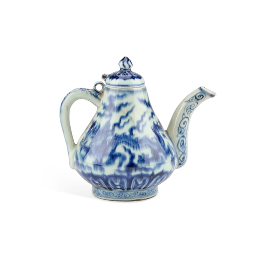 78 - A CHINESE BLUE AND WHITE TEAPOT with a domed cover and dragon-decorated body. 14cm high