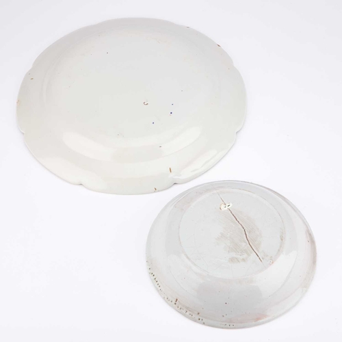 107 - A FAIENCE CHINOISERIE DISH AND A FRENCH FAIENCE DISH (2) First 30cm diameter