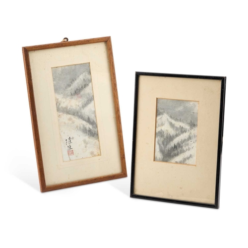 213 - CHINESE SCHOOL, TWO LANDSCAPE WATERCOLOURS one inscribed, each framed. (2) Largest 23cm by 10cm... 