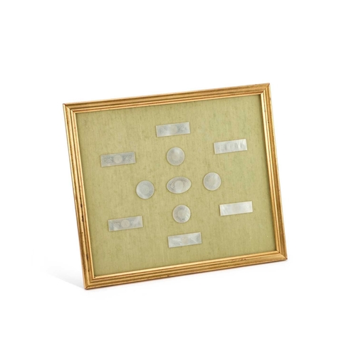 215 - A COLLECTION OF 19TH CENTURY MOTHER-OF-PEARL GAMING COUNTERS comprising one oval, four circular and ... 