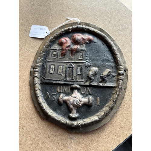 232 - A UNION NO.1 PAINTED FIRE PLAQUE oval. 21cm by 18cm