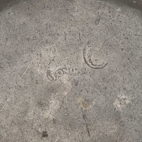 233 - THREE ENGLISH PEWTER CHARGERS, CIRCA 1700 including Baldwin of Wigan. (3) Largest 42cm diameterThe W... 