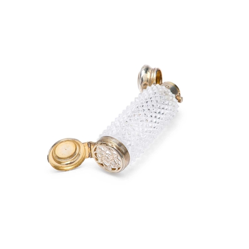 239 - A VICTORIAN DOUBLE-ENDED CUT-GLASS SCENT BOTTLE 10.5cm long