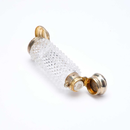 239 - A VICTORIAN DOUBLE-ENDED CUT-GLASS SCENT BOTTLE 10.5cm long