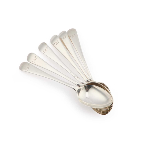 250 - A SET OF SIX GEORGE VI SILVER TEASPOONS by Cooper Brothers & Sons Ltd, Sheffield 1938, each engr... 
