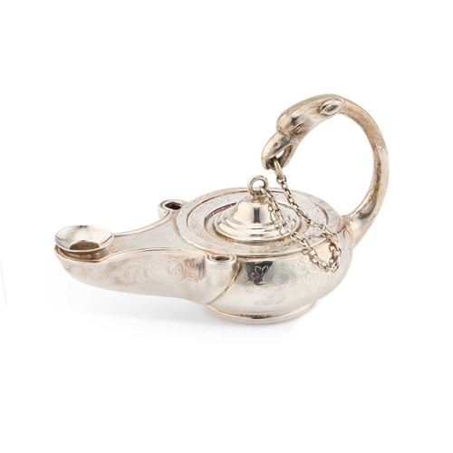 314 - A VICTORIAN SILVER NOVELTY INKWELL by James Charles Edington, London 1868, modelled as an Aladdin's ... 