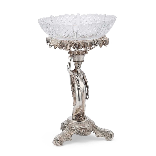 315 - A GEORGE IV SILVER TABLE CENTREPIECE maker SJ?, London 1825, the cut-glass circular bowl raised on a... 