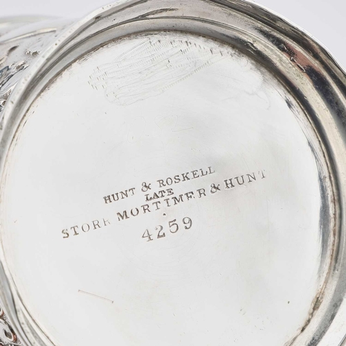 316 - A VICTORIAN SILVER MUG by John Samuel Hunt, London 1849, of straight-sided tapering form, the handle... 