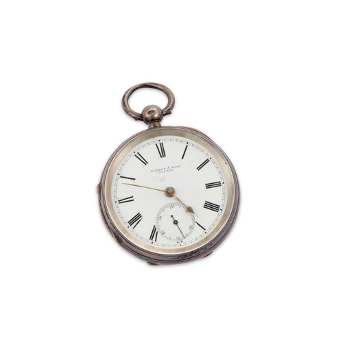 334 - A SILVER OPEN-FACE POCKET WATCH the circular white enamel dial signed B. Leefe & Sons Malton, bl... 