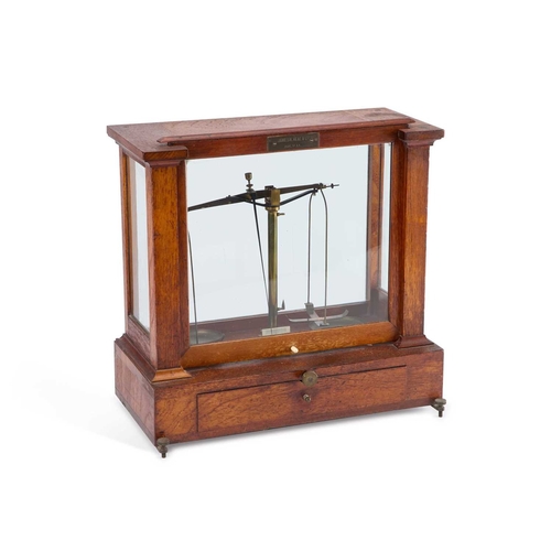 347 - MAHOGANY CASED CHEMICAL BALANCE SCALES BY JAMES HEAL, HALIFAX 40.5cm long