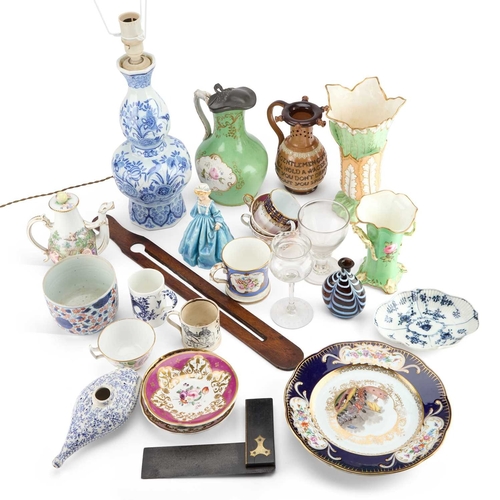 357 - A MIXED LOT including a Royal Doulton stoneware puzzle jug, a Royal Worcester figure by Doughty, etc... 