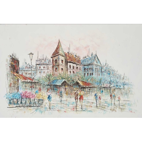 371 - 20TH CENTURY FRENCH SCHOOL PARIS SCENE Indistinctly signed
Oil on board
Sold together with an engrav... 