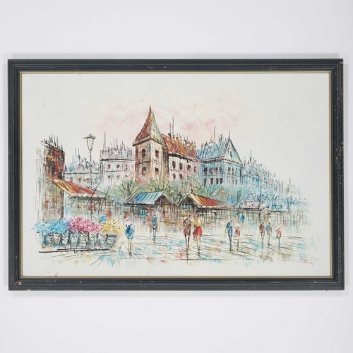 371 - 20TH CENTURY FRENCH SCHOOL PARIS SCENE Indistinctly signed
Oil on board
Sold together with an engrav... 
