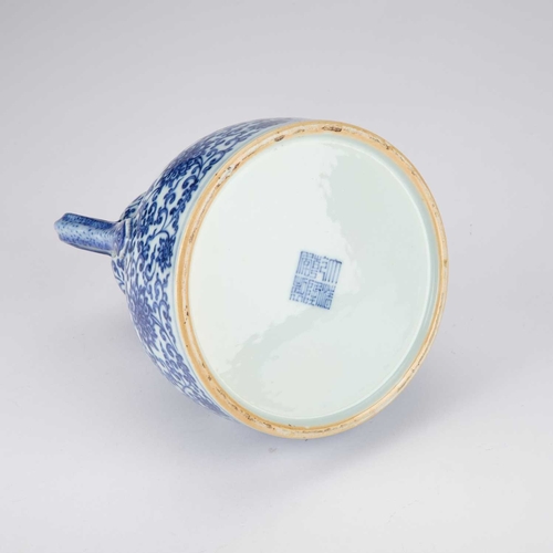 110 - A CHINESE BLUE AND WHITE DOUBLE-GOURD AND 'RUYI' HANDLED LOTUS FLASK Qianlong mark but probably Repu... 