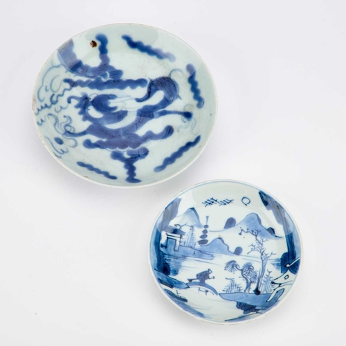 127 - TWO CHINESE BLUE AND WHITE DISHES (2) Largest 15.5cm diameterpitting and marks in the glaze made dur... 