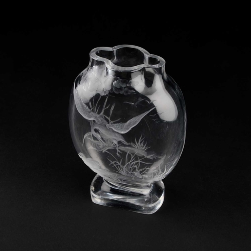 14 - A BACCARAT JAPANESQUE ROCK CRYSTAL STYLE VASE, CIRCA 1880 an intaglio carved to each side with a cra... 