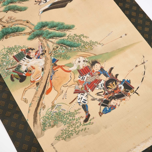 168 - MATSUBARA SAKU, KAKEJIKU, LATE 19TH CENTURY in ink and colour on silk, depicting a scene from the Ba... 