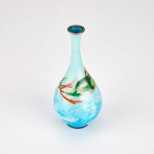 173 - A JAPANESE SILVER AND ENAMEL VASE bottle-shaped, chased and engraved with a dragon, signed to the un... 