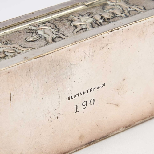 195 - AN ELKINGTON & CO SILVER-PLATED BOX rectangular, decorated in relief with Classical figures. 23.5cm ... 