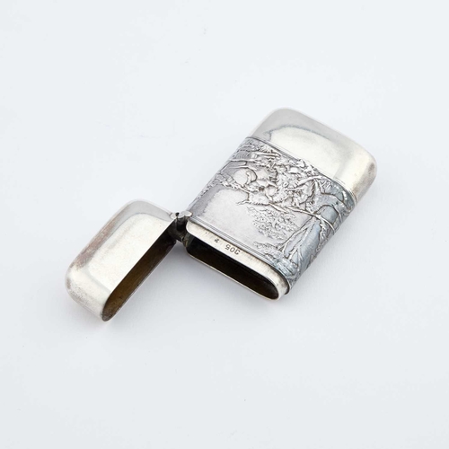 206 - A LATE 19TH CENTURY AMERICAN STERLING SILVER VESTA CASE by Gorham, decorated with a boar hunting sce... 