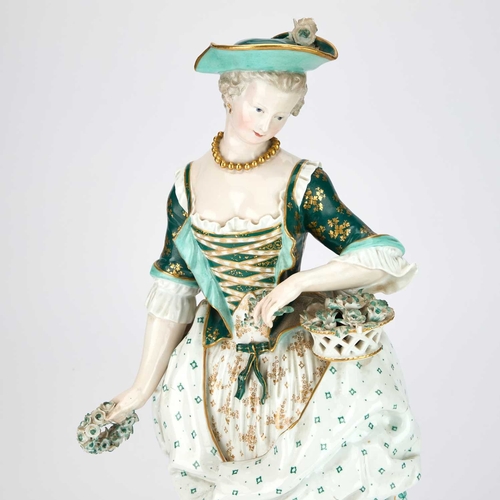 21 - A LARGE PAIR OF MEISSEN FIGURES of a lady and gentleman, late 19th century, modelled after Kaendler,... 