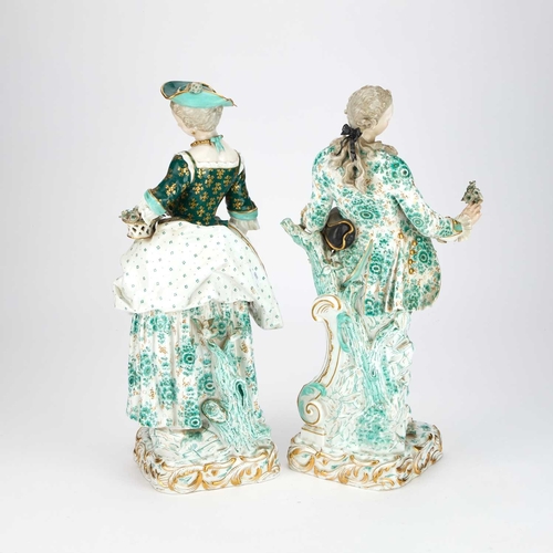 21 - A LARGE PAIR OF MEISSEN FIGURES of a lady and gentleman, late 19th century, modelled after Kaendler,... 