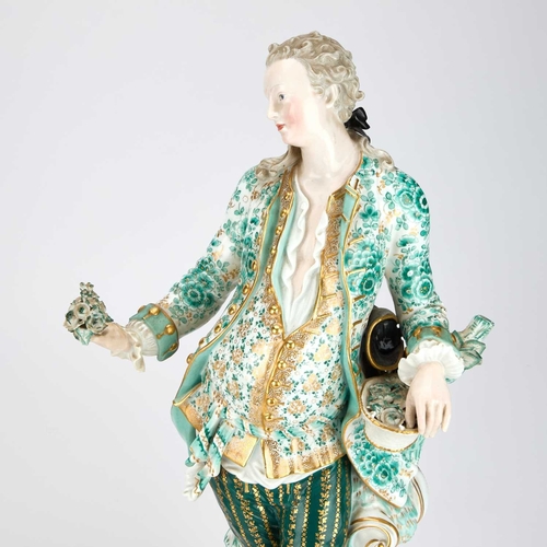 21 - A LARGE PAIR OF MEISSEN FIGURES of a lady and gentleman, late 19th century, modelled after Kaendler,... 