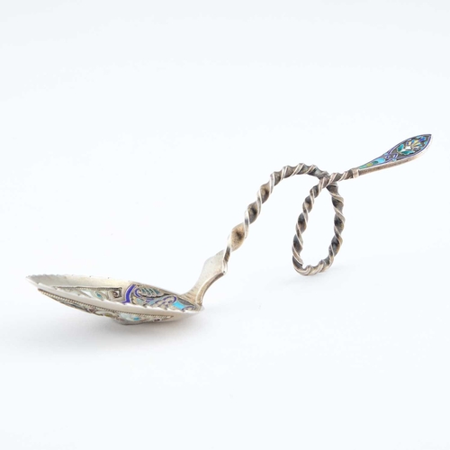 231 - A NORWEGIAN SILVER AND PLIQUE-Ã-JOUR ENAMEL SPOON by Marius Hammer, with a fancy twist stem. 13.5cm... 