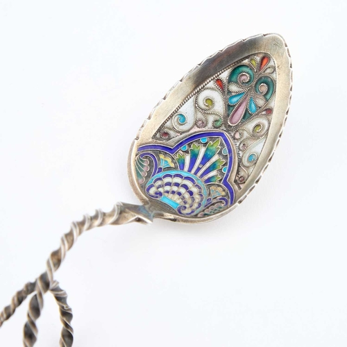 231 - A NORWEGIAN SILVER AND PLIQUE-Ã-JOUR ENAMEL SPOON by Marius Hammer, with a fancy twist stem. 13.5cm... 