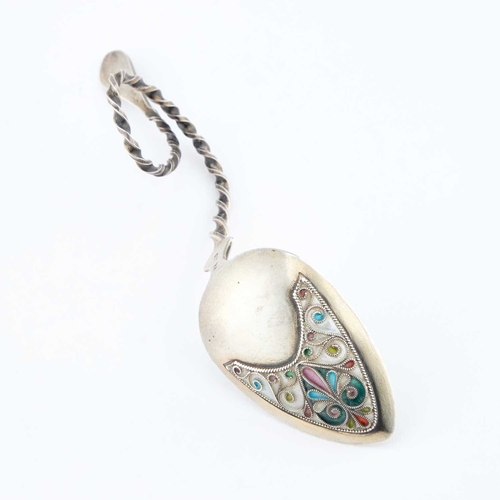 231 - A NORWEGIAN SILVER AND PLIQUE-Ã-JOUR ENAMEL SPOON by Marius Hammer, with a fancy twist stem. 13.5cm... 