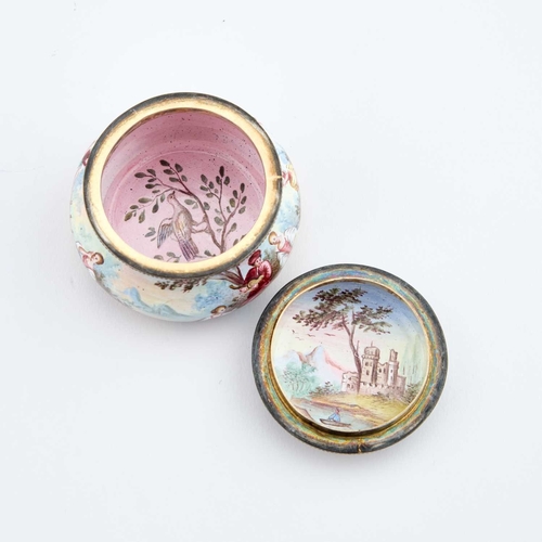 239 - A VIENNESE SILVER AND ENAMEL BOX, BY HERMANN BÃHM (ACTIVE 1866-1922) bun-shaped, decorated with fig... 