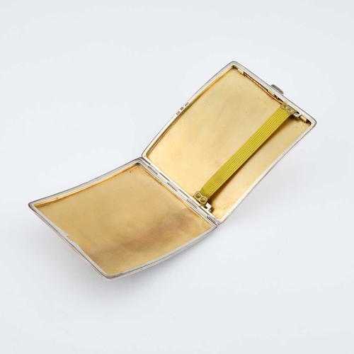 243 - A GERMAN 935 STANDARD SILVER AND ENAMEL CIGARETTE CASE shaped for the pocket, the hinged front ename... 