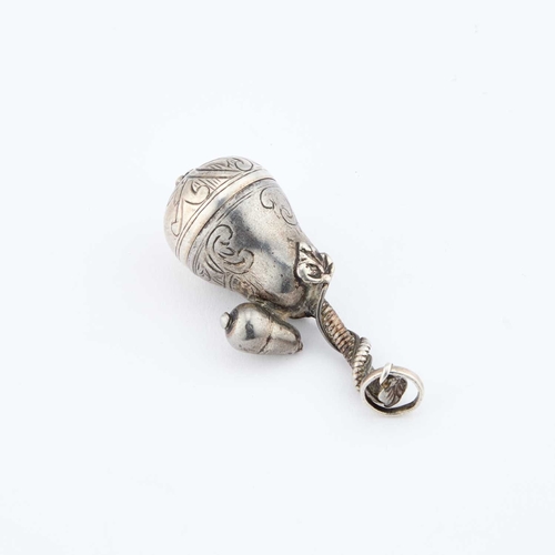 244 - A GERMAN SILVER POMANDER, CIRCA 1770 unmarked, cast as a stylised pear with a screw cap to the pierc... 