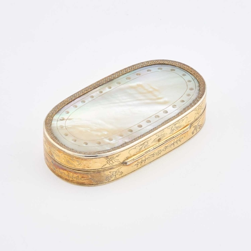 253 - AN EARLY 19TH CENTURY FRENCH SILVER AND MOTHER-OF-PEARL BOX Paris guarantee mark, 1809-1819, the int... 