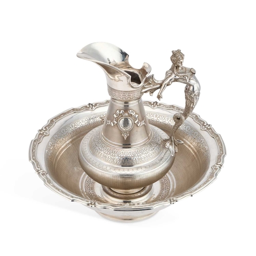 259 - A 19TH CENTURY FRENCH SILVER EWER AND BASIN masterâs mark Auguste Louis Fizaine, Paris export mark... 