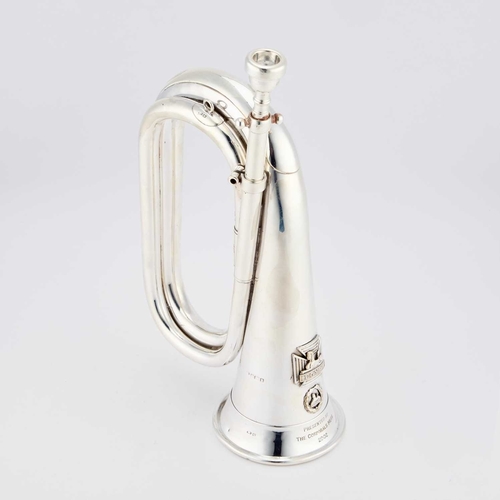 282 - REGIMENTAL INTEREST: AN ELIZABETH II SILVER BUGLE by Kohler & Son, London 1952, with an applied ... 