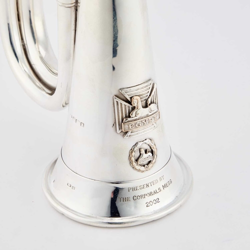 282 - REGIMENTAL INTEREST: AN ELIZABETH II SILVER BUGLE by Kohler & Son, London 1952, with an applied ... 