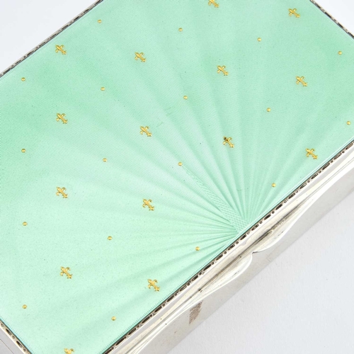 312 - A GEORGE VI SILVER AND ENAMEL CIGARETTE BOX by Albert Carter, Birmingham 1951, rectangular, the hing... 