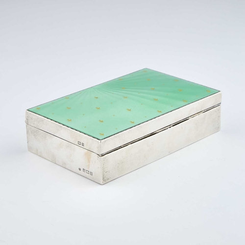 312 - A GEORGE VI SILVER AND ENAMEL CIGARETTE BOX by Albert Carter, Birmingham 1951, rectangular, the hing... 