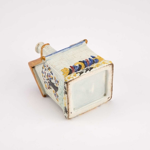 37 - A YORKSHIRE PRATT WARE MONEY BOX, CIRCA 1830 modelled as a simple cottage, the front, back and side ... 