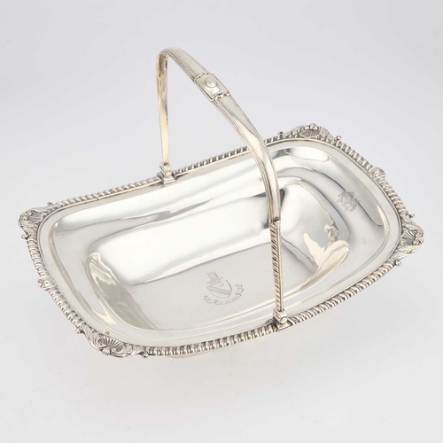 445 - A GEORGE III SILVER CAKE BASKET by Thomas Robins, London 1808, rectangular form, the centre engraved... 