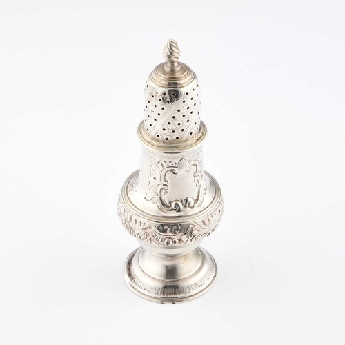 447 - A GEORGE III SILVER CASTER by Jabez Daniell & James Mince, London 1770, of baluster form. 13cm h... 