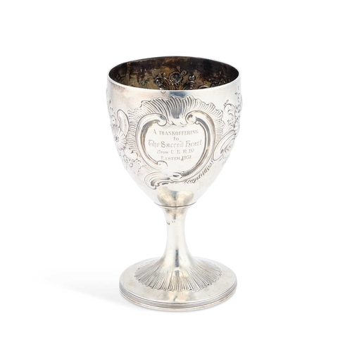 457 - A GEORGE III SILVER GOBLET indistinct maker's mark, London 1795, the ovoid bowl chased with scrolls ... 